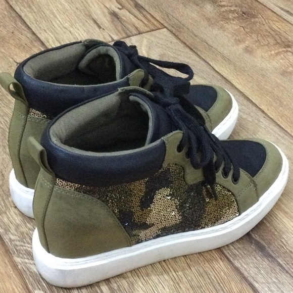 Mix No. 6 Olive/Black/Army Sequin Heel Sneaker Woman Size 8 - Picture 4 of 9